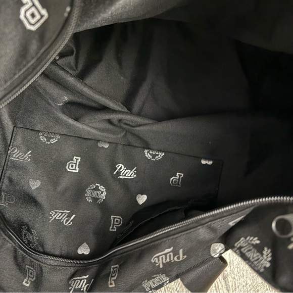 🖤VICTORIA’S SECRET🖤💕PINK💕🖤Black & Silver🩶Logo Large Canvas Tote Bag/NWT - Picture 6 of 6